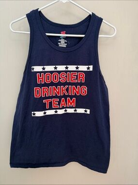Hanes Navy Tank Top with Red & White Hoosier Drinking Team Print